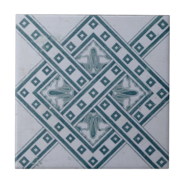 Cross and Blue Grey Squares Weave Ceramic Tile (Front)