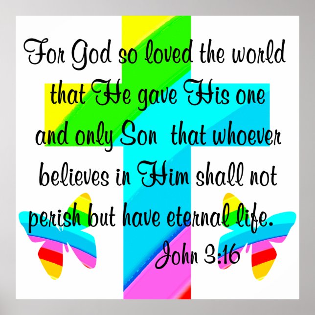 CROSS AND BUTTERFLY JOHN 3:16 DESIGN POSTER (Front)