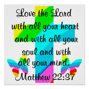 CROSS AND BUTTERFLY MATTHEW 22:37 DESIGN POSTER