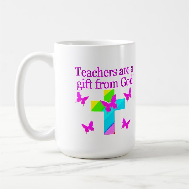 CROSS AND BUTTERFLY TEACHERS BLESSING DESIGN COFFEE MUG (Left)