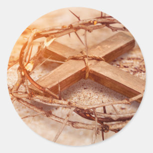 Cross and Crown of Thorns Classic Round Sticker