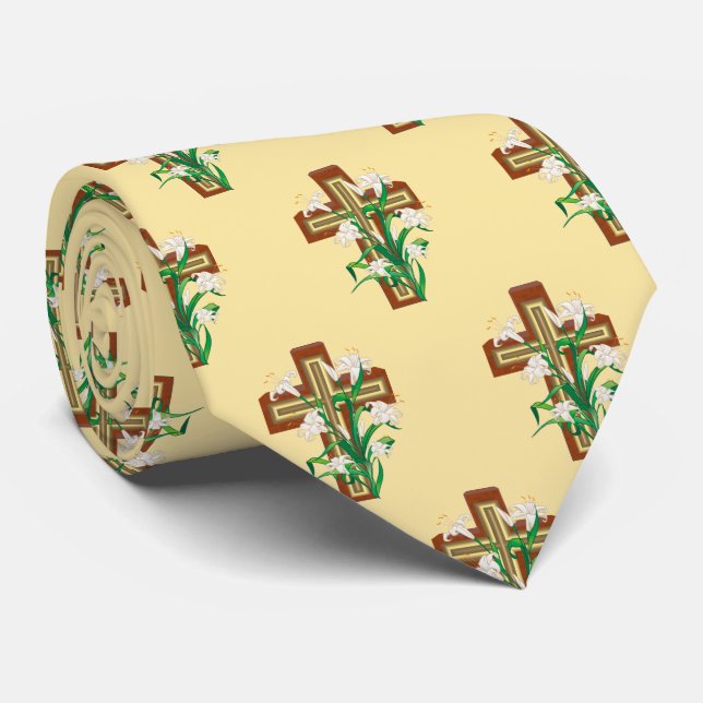 Cross and Easter Lillies Tie (Rolled)