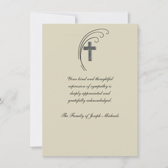 Cross and Fern (Cream) - Bereavement Thank You Not Card (Front)