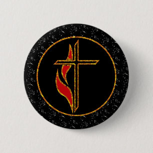 Cross and Flame 6 Cm Round Badge