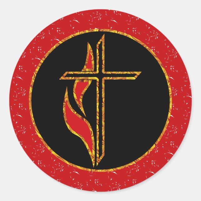 Cross and Flame Classic Round Sticker (Front)