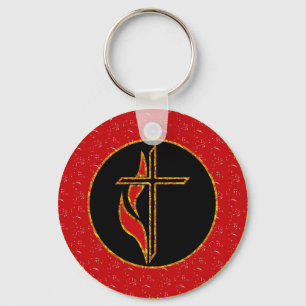 Cross and Flame Key Ring