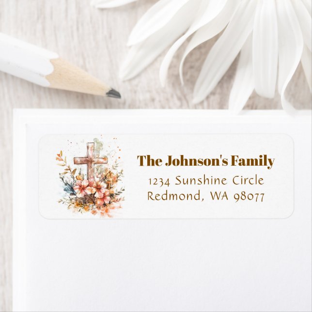 Cross and floral address address return address label (Insitu)