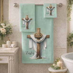 Cross and Floral Bath Towel Set