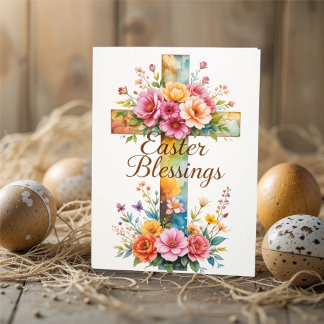 Cross and Floral Easter Blessings  Card