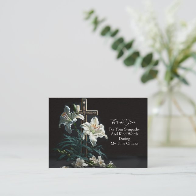 Cross and Flower Elegance Thank You Card (Standing Front)