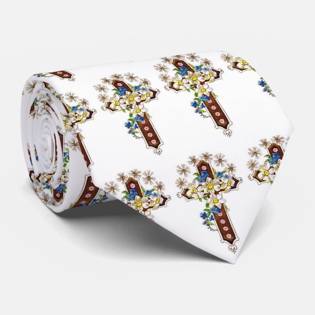 Cross And Flowers Neck Tie (Rolled)