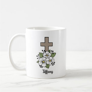 Cross and Flowers Personalised Coffee Mug