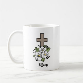Cross and Flowers Personalised Coffee Mug