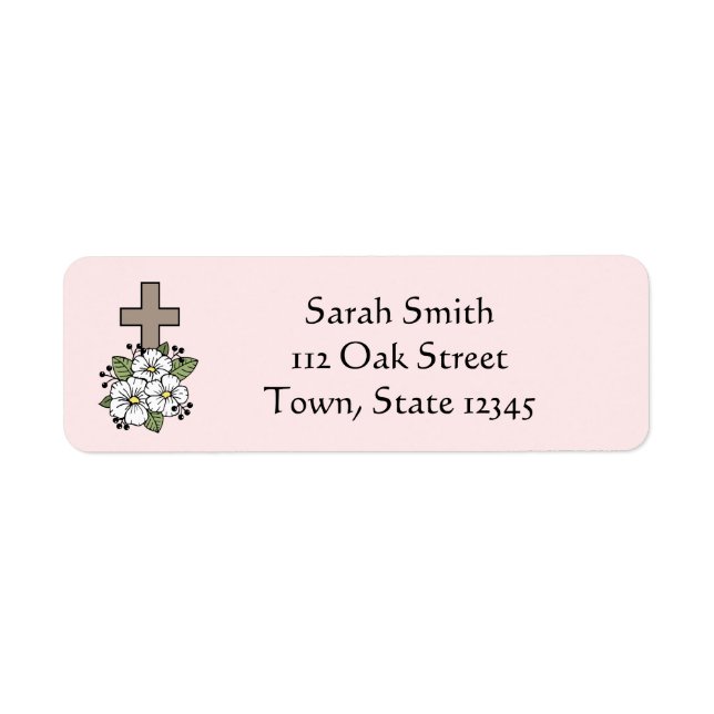 Cross and Flowers Personalised Return Address Label (Front)
