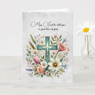 Cross and Flowers Sympathy Card