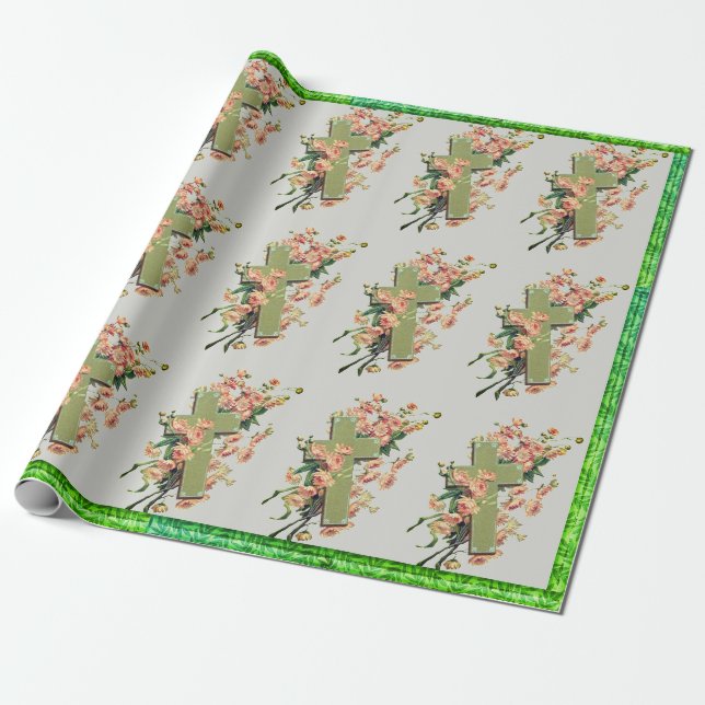 Cross And Flowers Wrapping Paper (Unrolled)