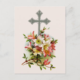 Cross And Pink Flowers Postcard