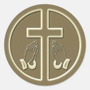 CROSS AND PRAYING HANDS CLASSIC ROUND STICKER