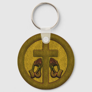 CROSS AND PRAYING HANDS KEY RING
