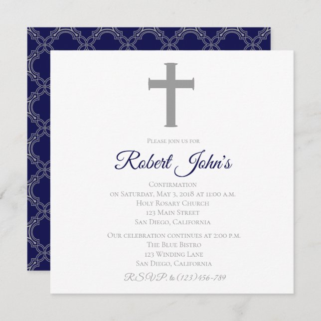 Cross and Quatrefoil Confirmation Invitation (Front/Back)