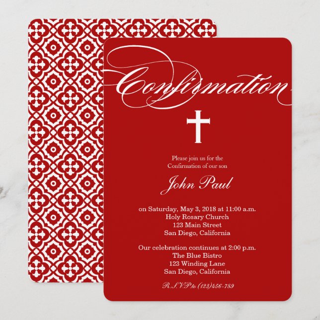 Cross and Quatrefoil Confirmation Invitation (Front/Back)