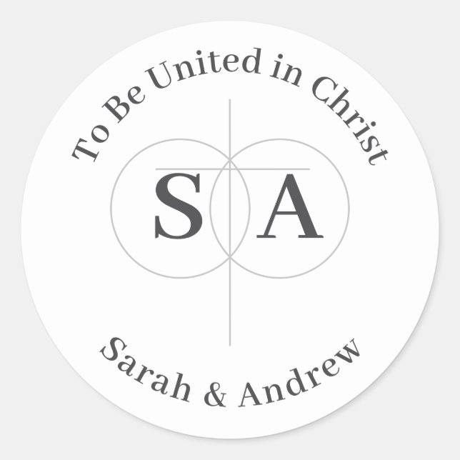 Cross and Rings Monogram Wedding Classic Round Sticker (Front)