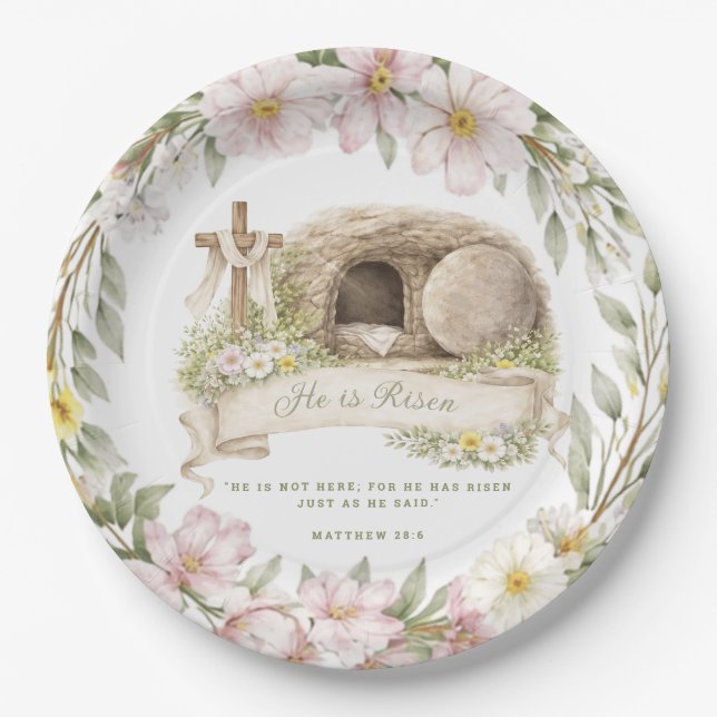 Cross and Tomb | Resurrection Day  Paper Plate (Front)