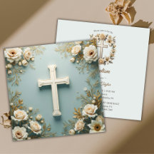 Cross and White Roses Catholic Baptism Christening