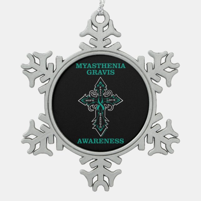 Cross/Awareness...Myasthenia Gravis Snowflake Pewter Christmas Ornament (Front)