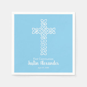 Cross   Baby Blue Communion Baptism Christening Napkin