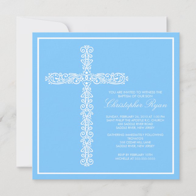 Cross Baptism Christening Boy Baptism Inviation Invitation (Front)