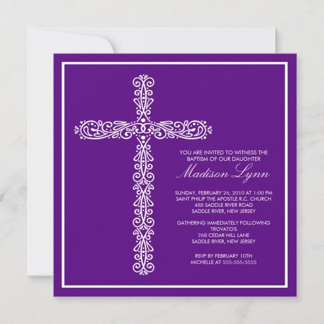 Cross Baptism Christening Girl Baptism Inviation Invitation (Front)