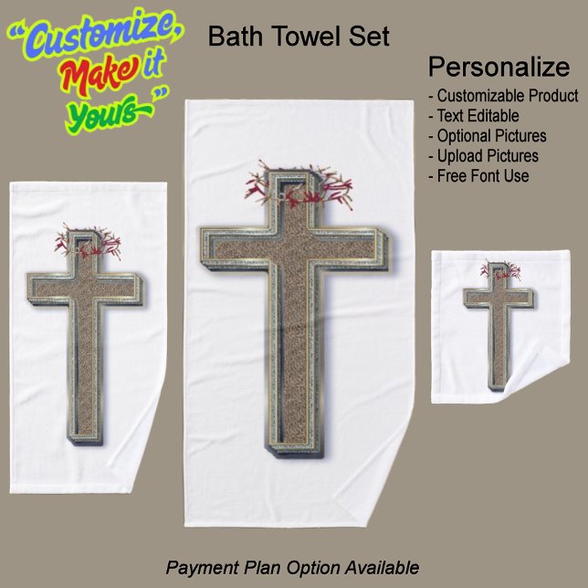 Cross Bathroom Towel Set White Background (Cross Bathroom Towel Set Featuring a White Background.)
