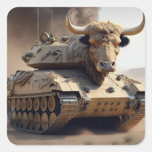 Cross Between A Tank And A Texas Longhorn Steer Square Sticker