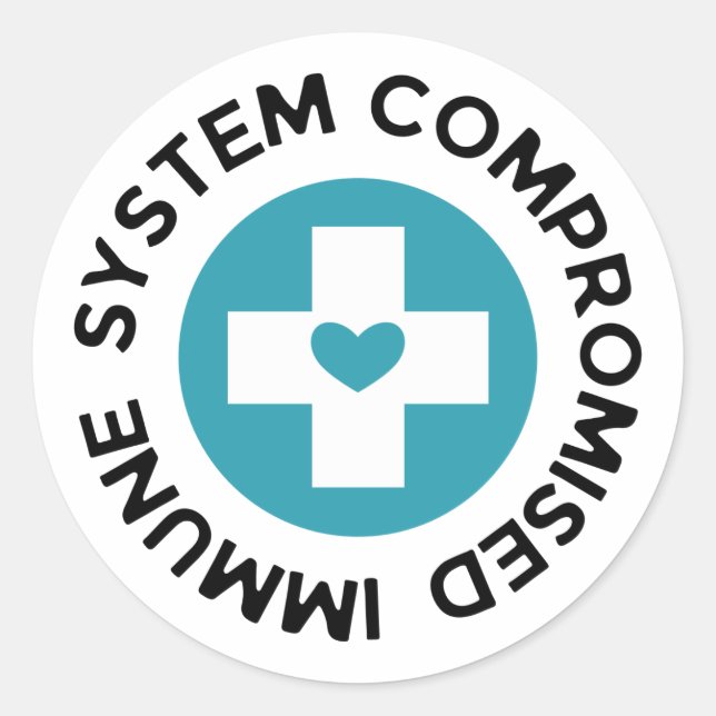 Cross Blue Heart Compromised Immune System Classic Round Sticker (Front)