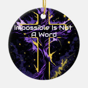 Cross Blue Yellow Element Impossible Is Not A Word Ceramic Ornament