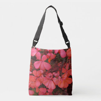 Cross-body bag with red small flowers and saying
