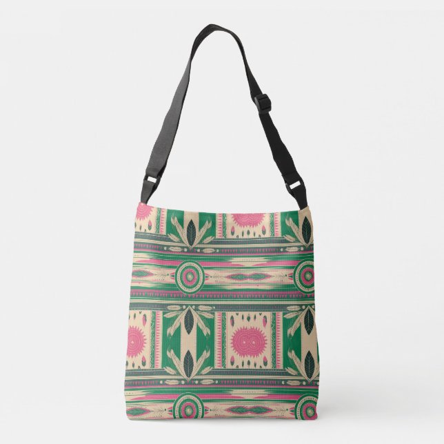 Cross Body in Green/Pink Native American Patterns Crossbody Bag (Back)