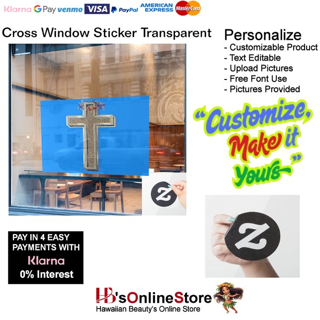 Cross Business Window Sticker Blue Background (Business Window Sticker with Blue Background.)