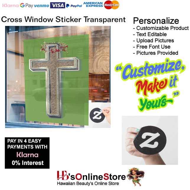 Cross Business Window Sticker Green Background  (Business Window Sticker with Green Background.
)