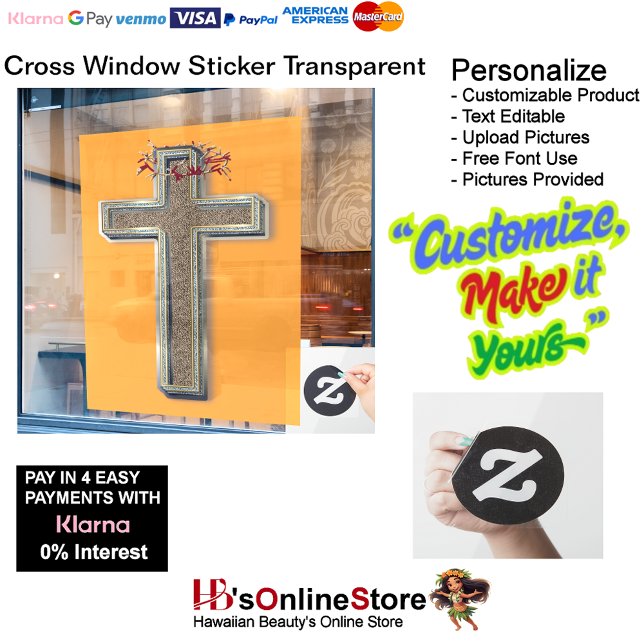 Cross Business Window Sticker Orange Background  (Business Window Sticker with Orange Background.)
