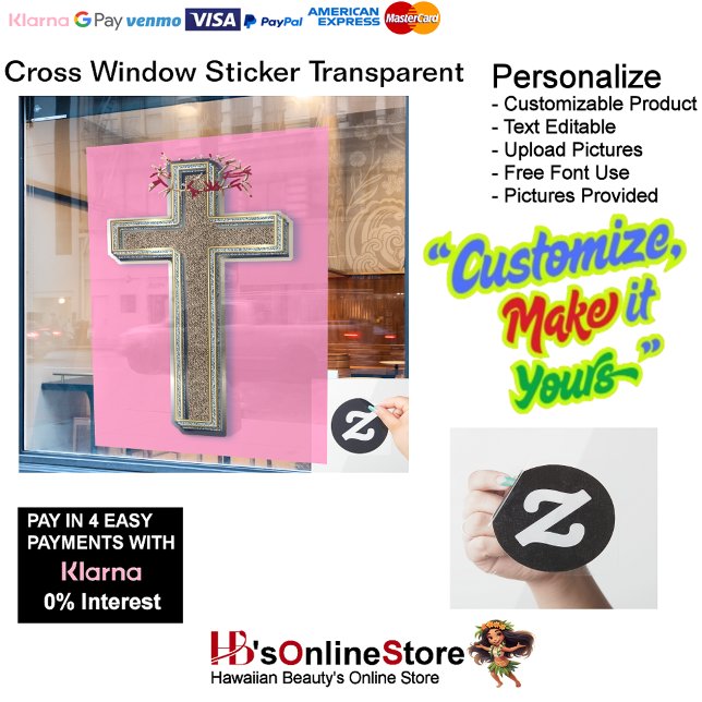 Cross Business Window Sticker Pink Background  (Business Window Sticker with Pink Background.
)