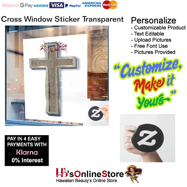 Cross Business Window Sticker White Background  (Business Window Sticker with White Background.)