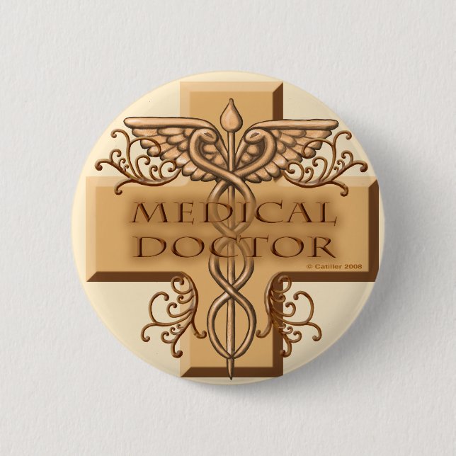 Cross caduceus doctor  6 cm round badge (Front)