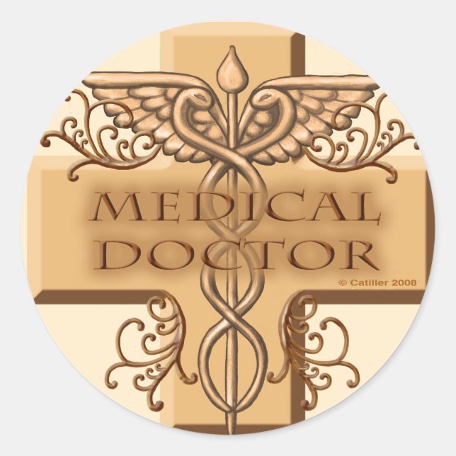 Cross caduceus doctor  classic round sticker (Front)