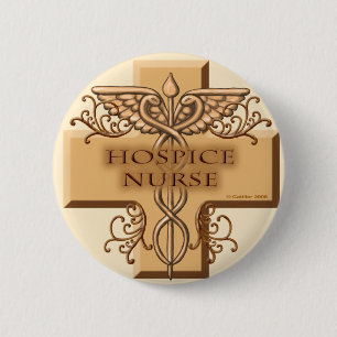 Cross Caduceus Hospice Nurse 6 Cm Round Badge