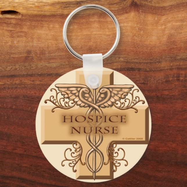 Cross Caduceus Hospice Nurse Key Ring (Front)