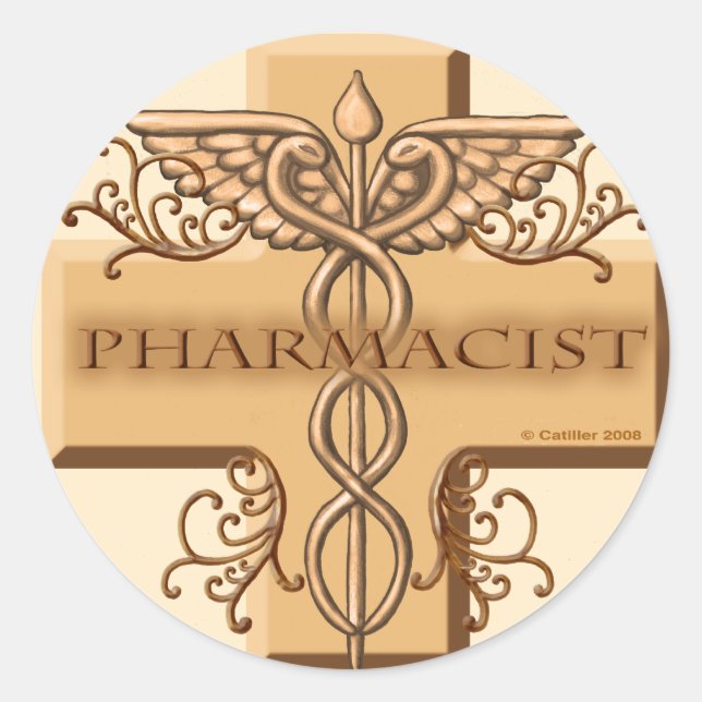 Cross Caduceus pharmacist  Classic Round Sticker (Front)