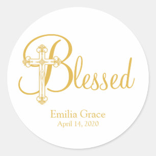 cross CHRISTENING or BAPTISM  favour label GOLD