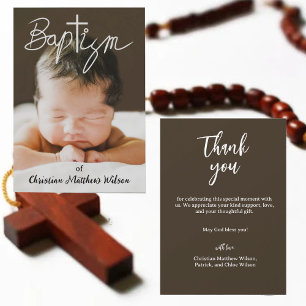Cross Christening Religious Baptism Thank You Card